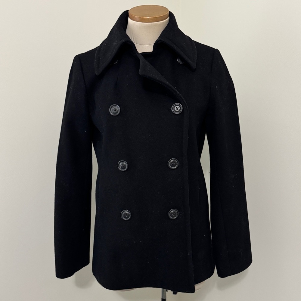 J Crew Small Black Melvin Wool Blend Pea Coat Peacoat Classic Preppy Vintage Y2K